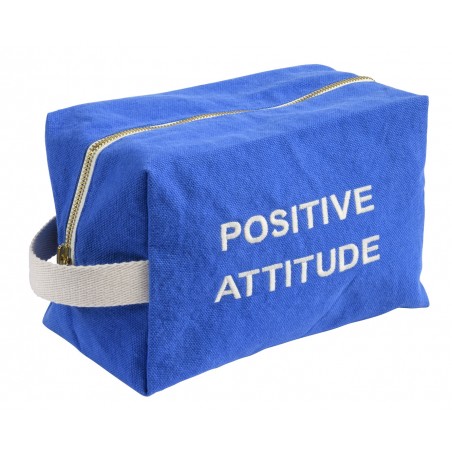 Pouch cube cotton Brodé positive attitude bleu mecano GM
