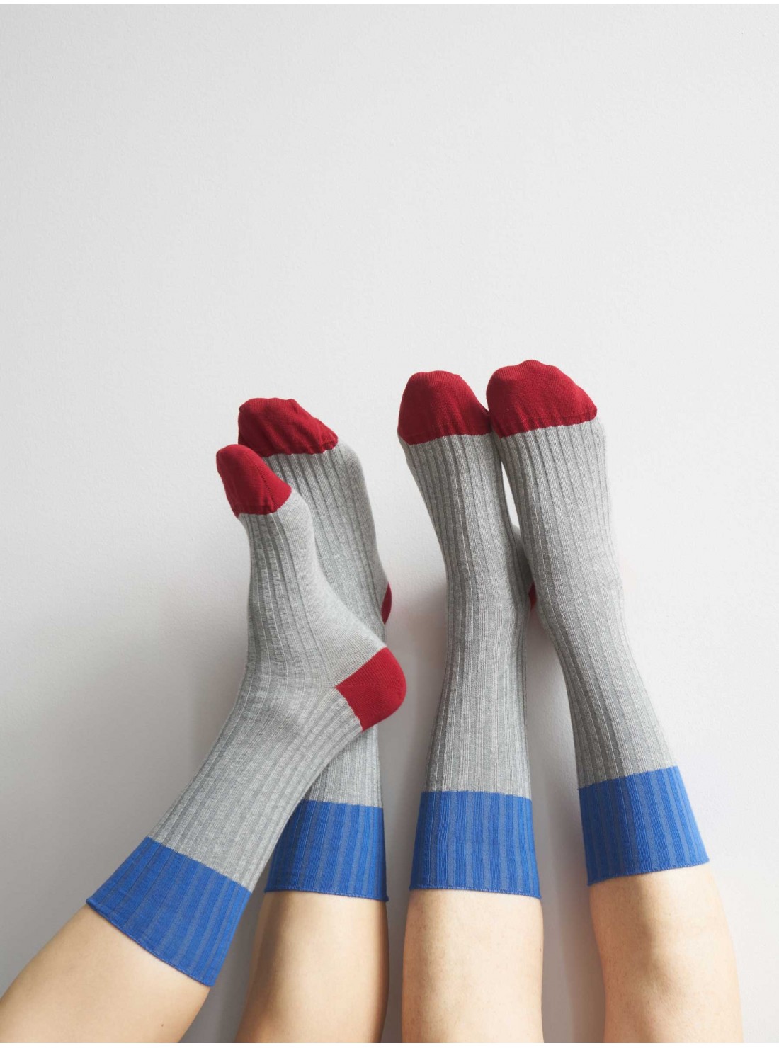 unisex tricolour grey blue red cotton socks
