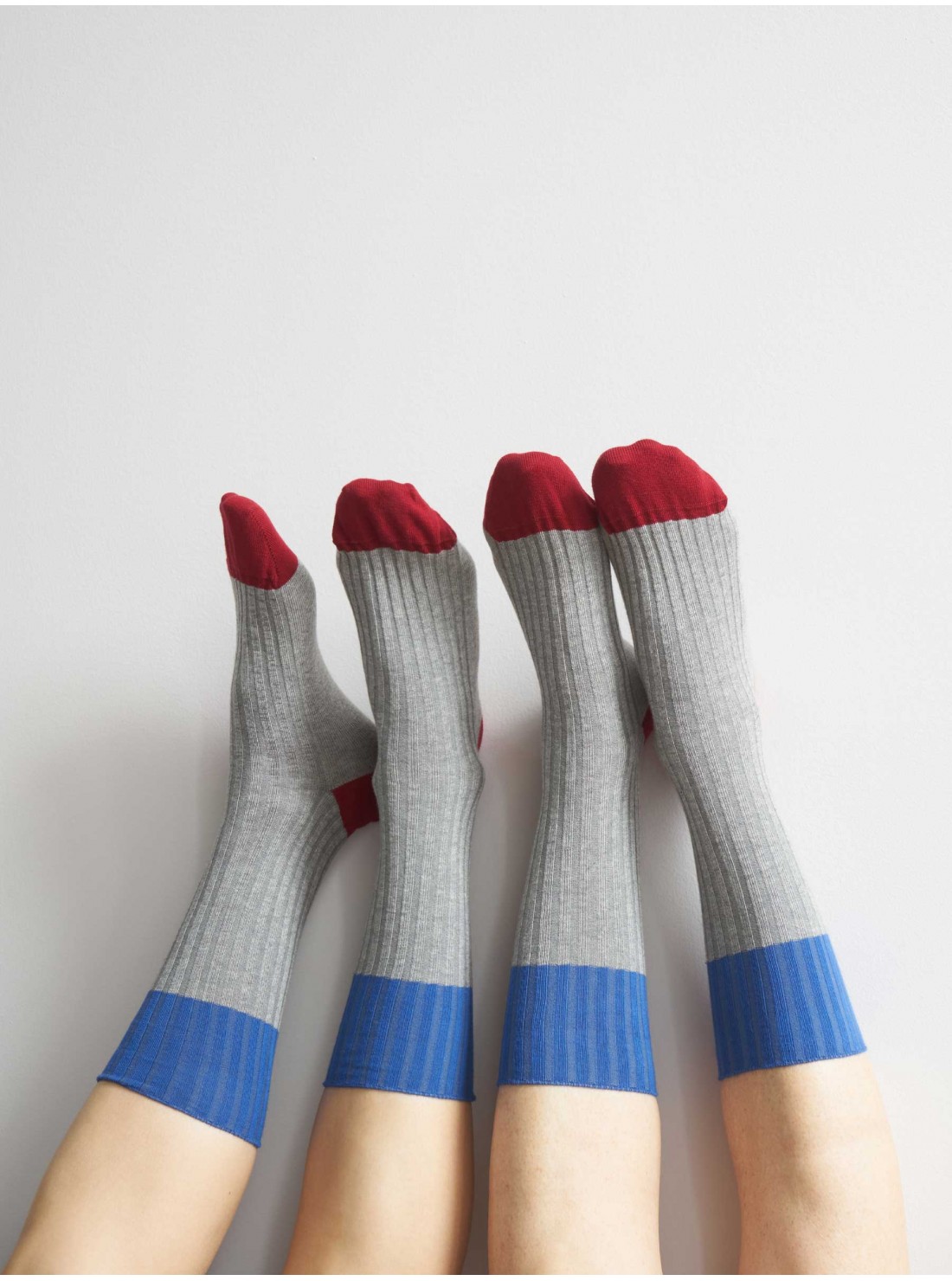 chaussettes coton tricolore gris bleu rouge unisexe