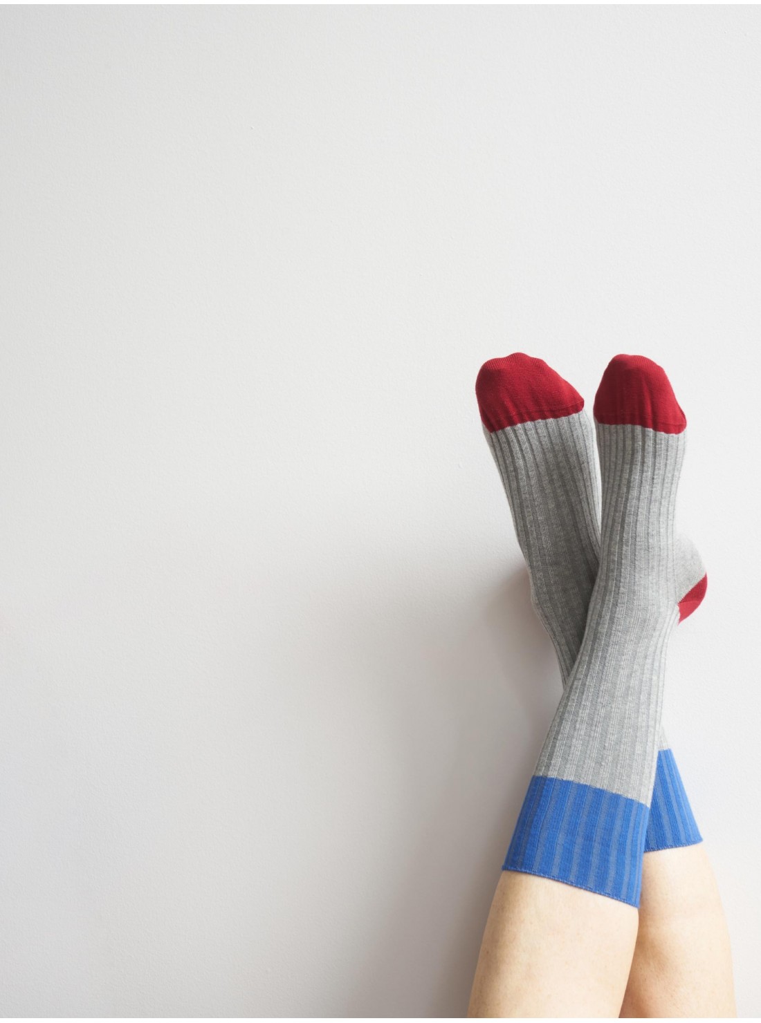 unisex tricolour grey blue red cotton socks
