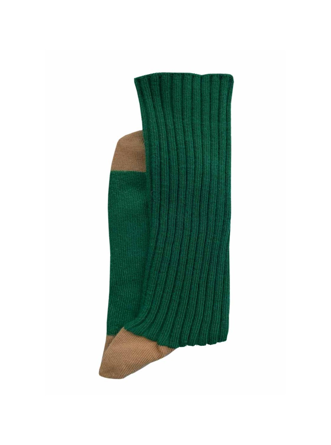 chaussettes coton bicolore verte camel unisexe