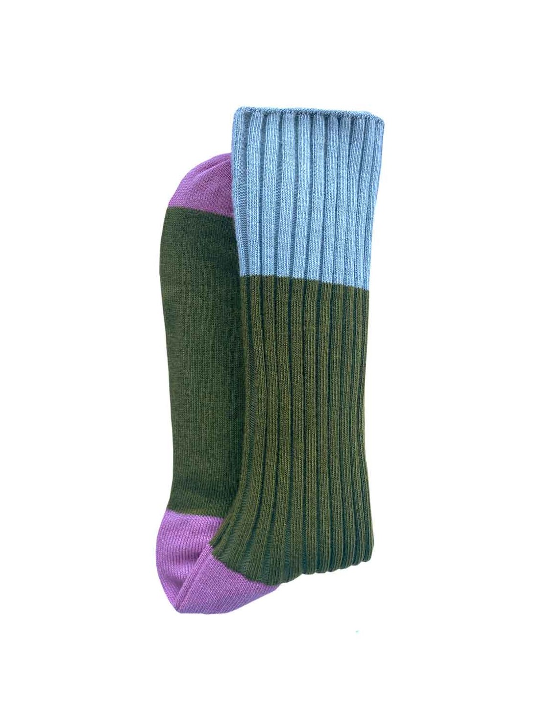 unisex green blue pink tricolour cotton socks