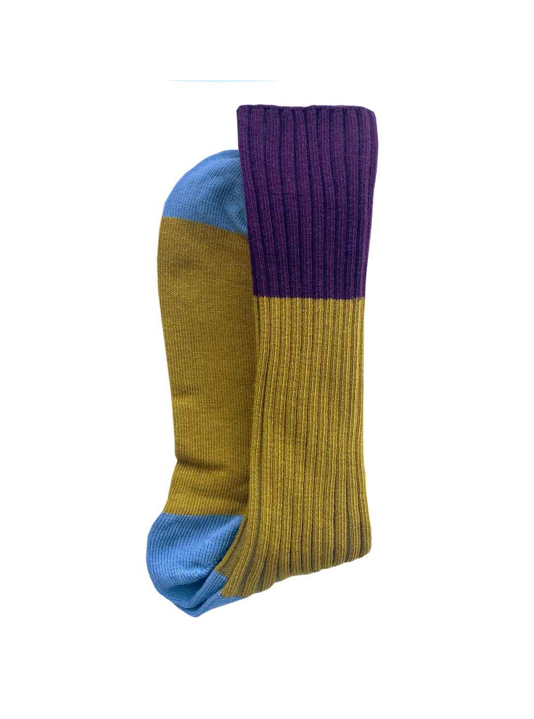 unisex yellow blue purple tricolour cotton socks