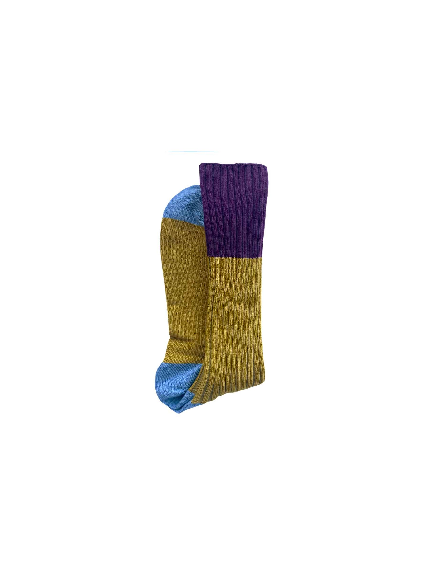unisex yellow blue purple tricolour cotton socks