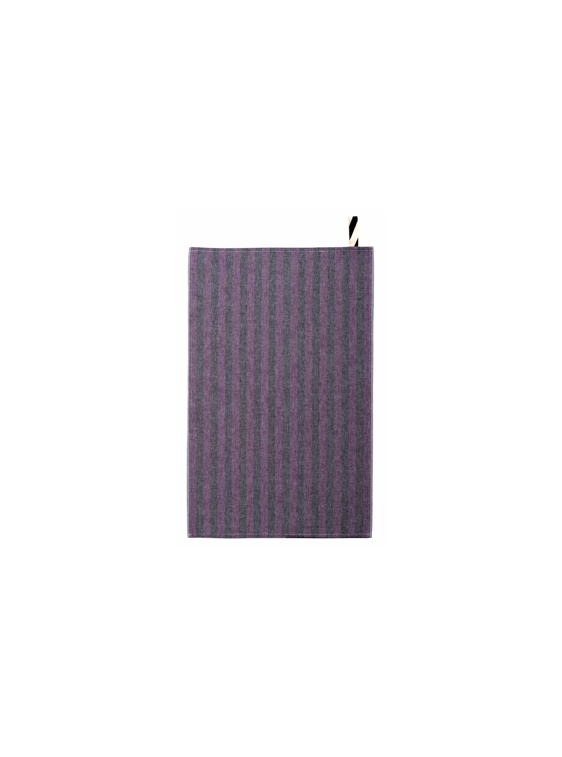 Torchon coton violet a rayures