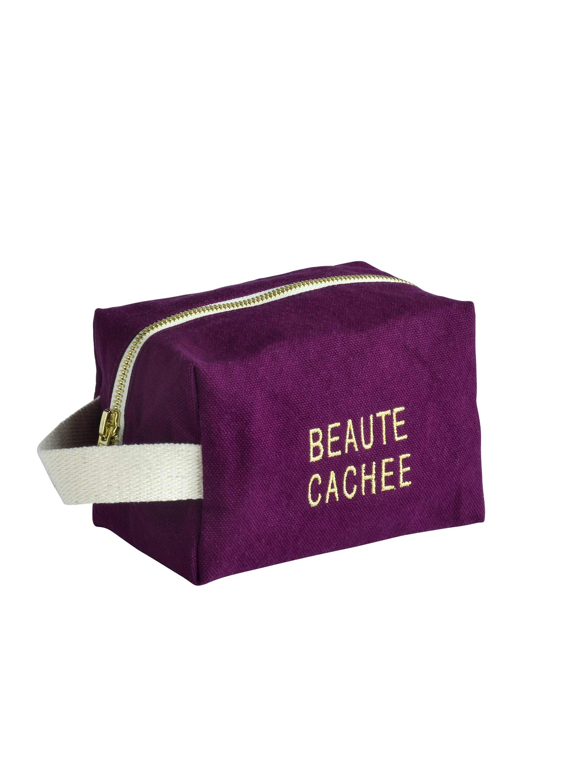 Trousse cube coton bio PM brodée violette