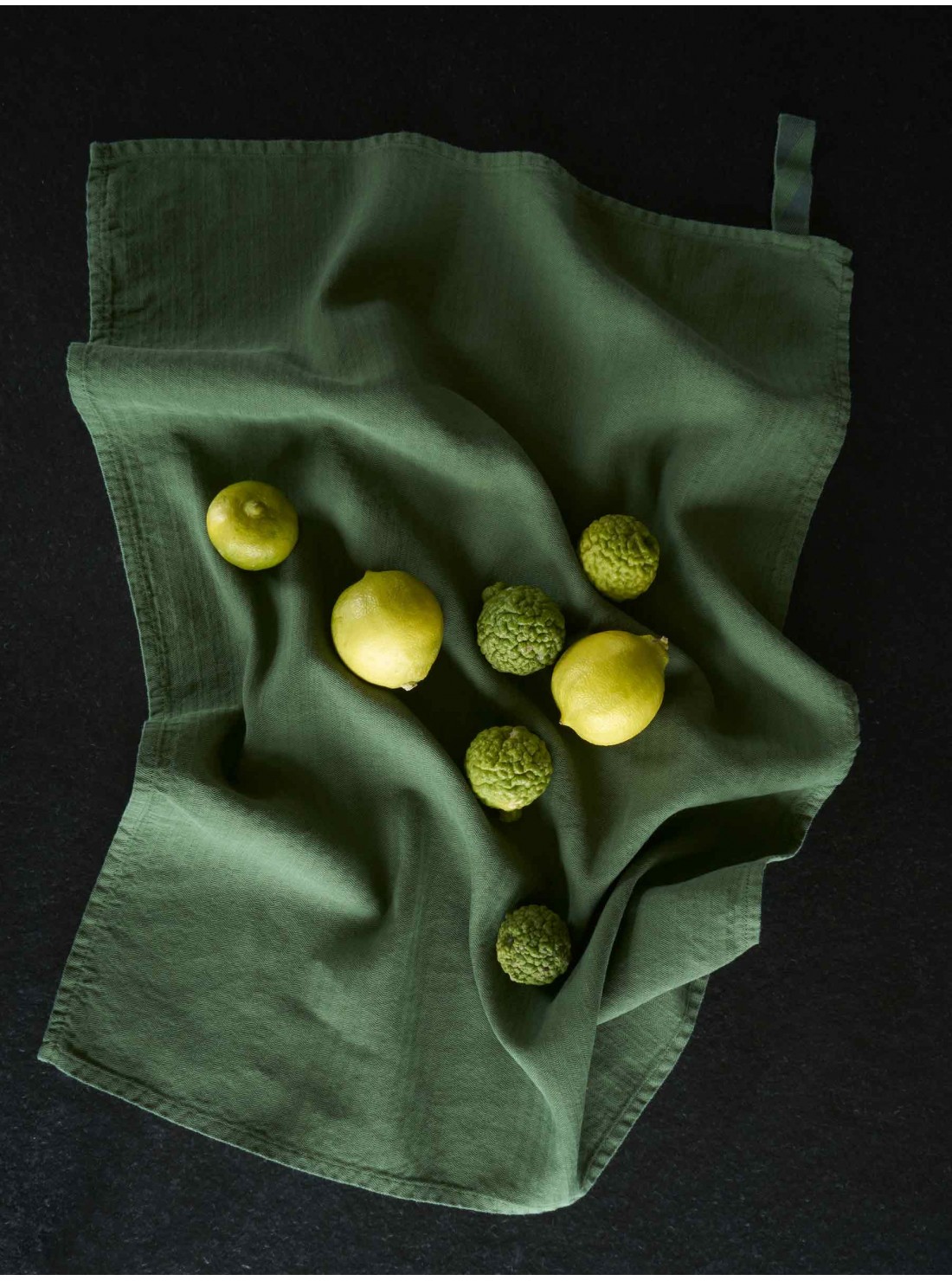 Torchon lin et coton vert