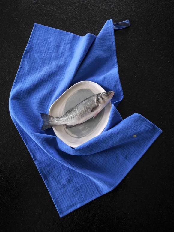 Torchon lin et coton Marcel bleu mécano 