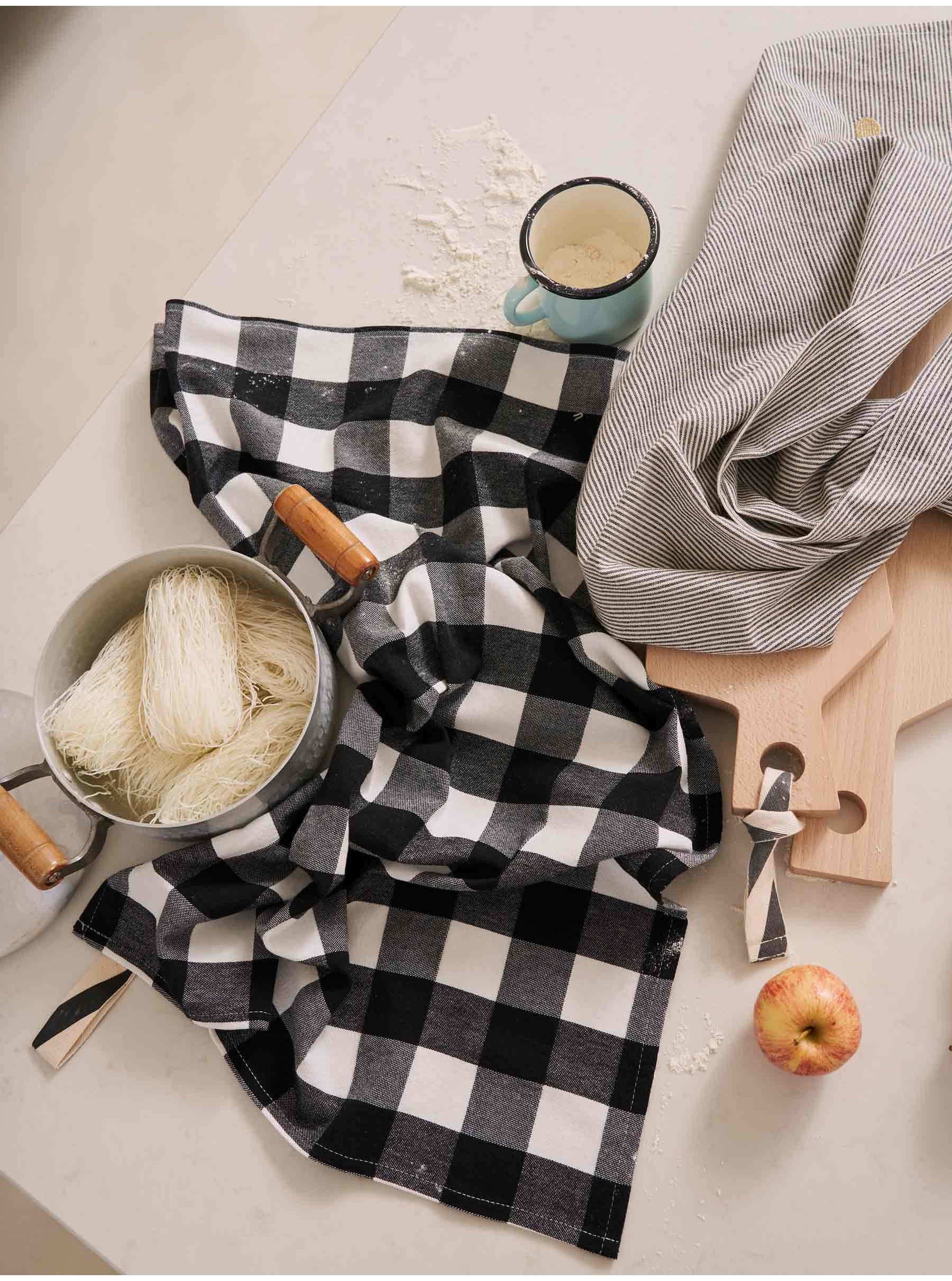 Tea towel cotton black checkered