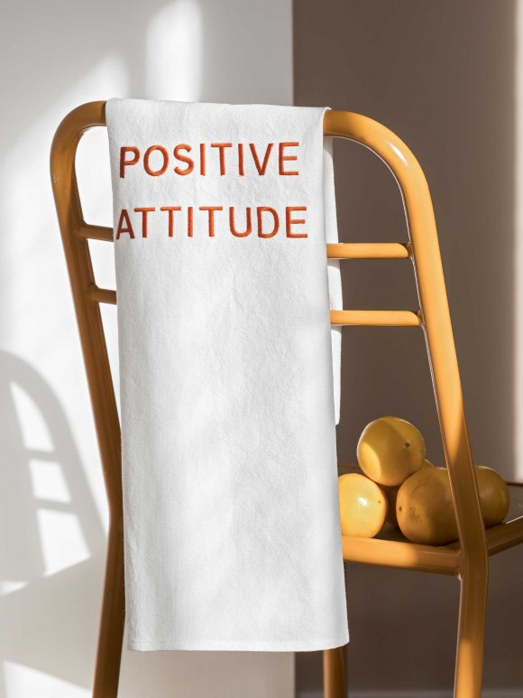 Tea towel Positive attitude cotton Brodée tangerine 