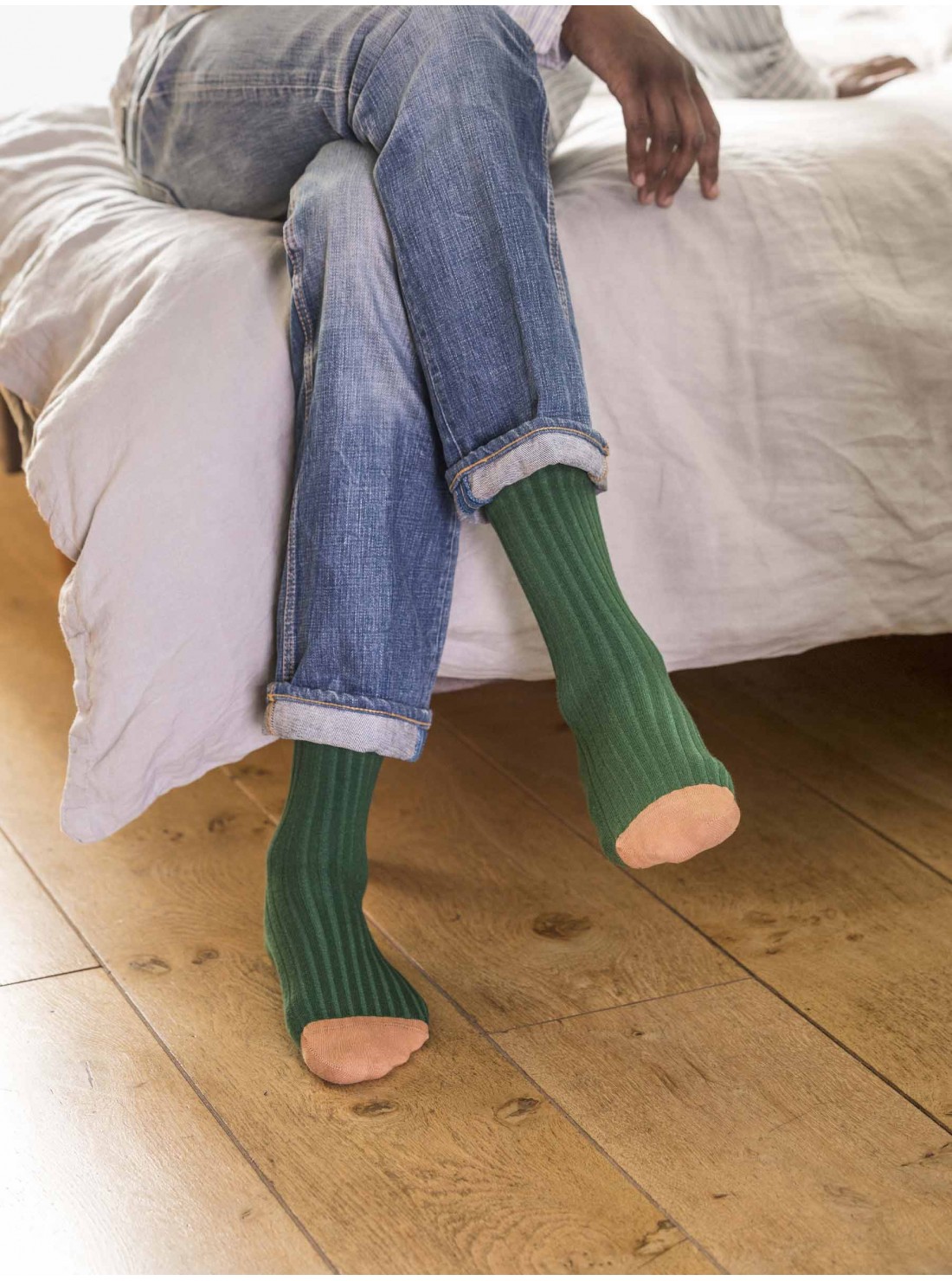 Socks cotton green bicolour