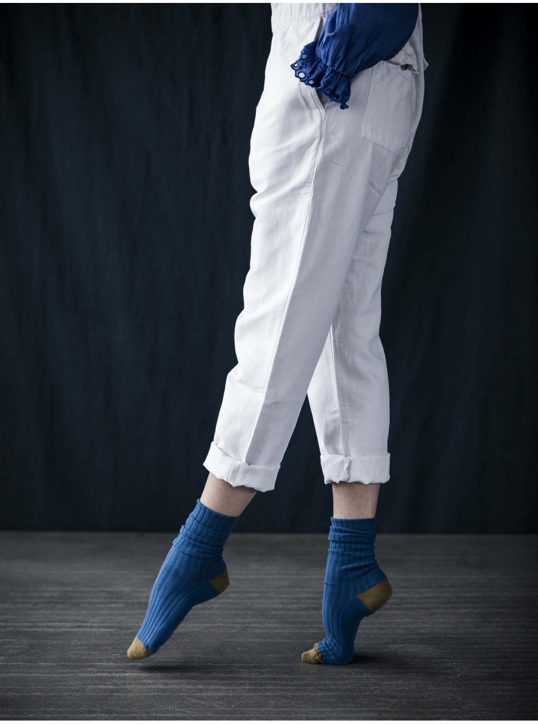 Chaussettes coton bleues bicolore