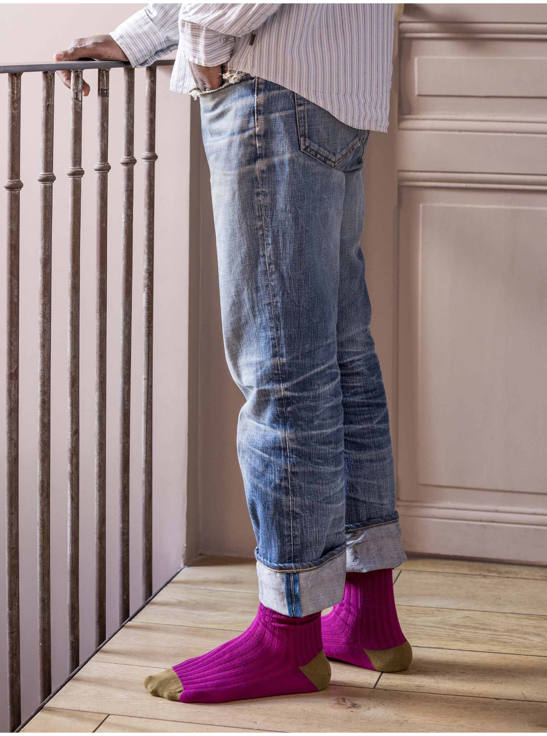 Socks cotton pink bicolour