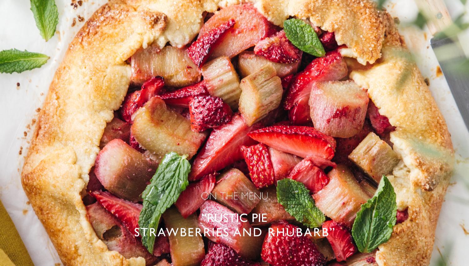 Strawberries and rhubarb rustic pie