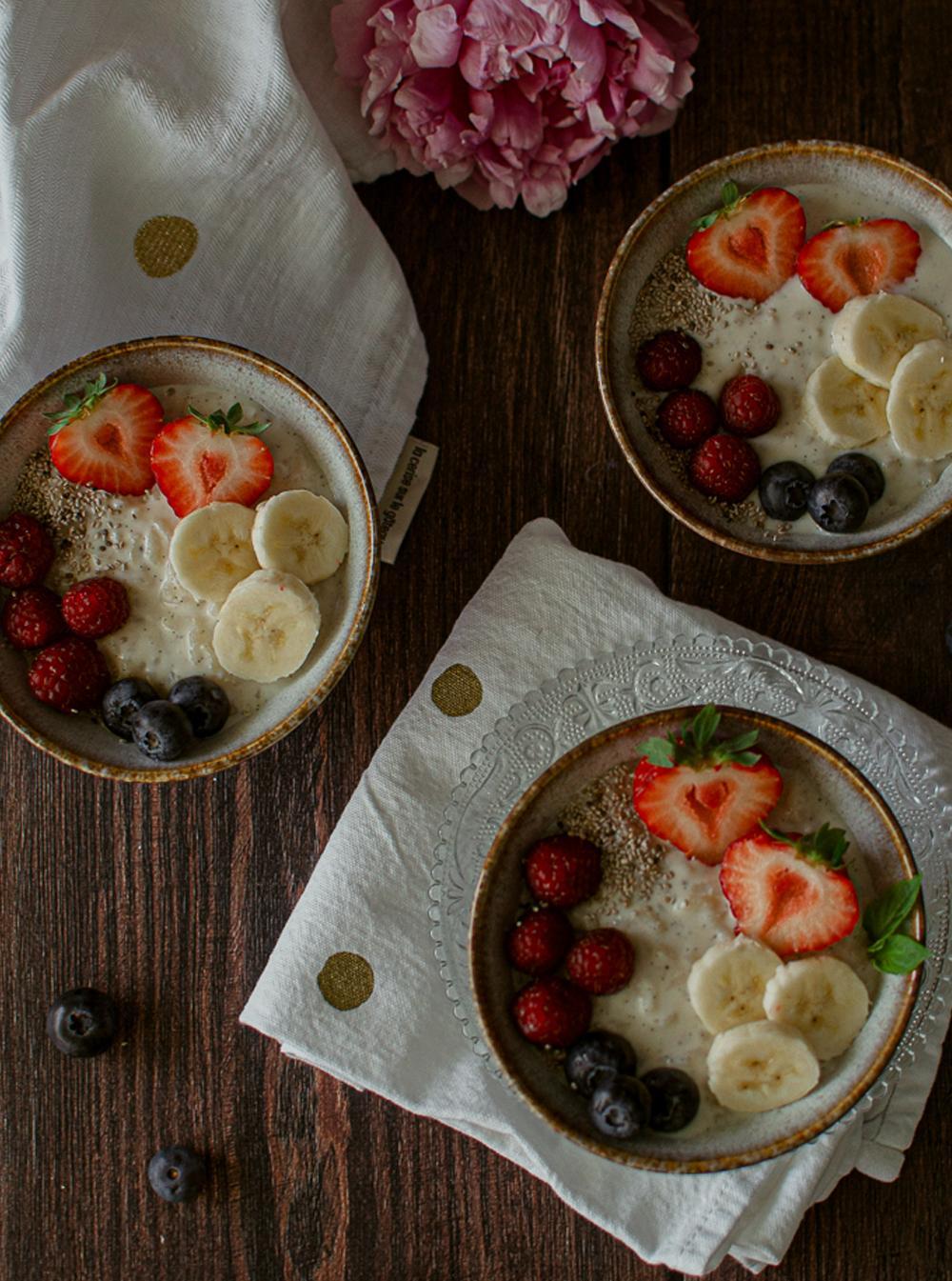 Rice pudding coconut milk and fresh fruits